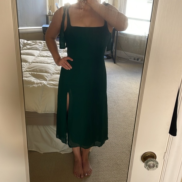 Reformation Green Emerald Twilight Square-Neck Crepe Midi Dress 6 - Picture 8 of 11